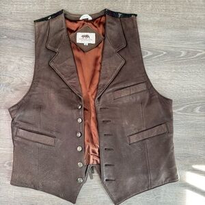 Brown Leather and Wool Wyoming Reds Vest with Button Closure